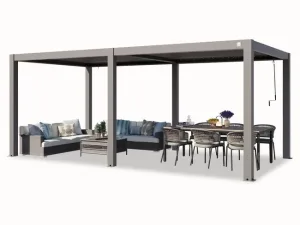 PRIMEYARD Pérgola 3x6 m postes de aluminio con techo de lamas de aluminio pabellón de jardín gris