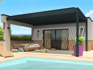 Pérgola bioclimática TRAMONTANA 4,50x4,987 M Doble cilindro con mando a distancia (Gris antracita RAL 7016)