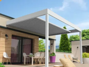 Pérgola retráctil SIROCO 4,50x4,109 m Motorizado con mando a distancia (Blanco RAL 9010)