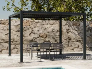Pérgola bioclimática 3x3m de lamas de aluminio y acero