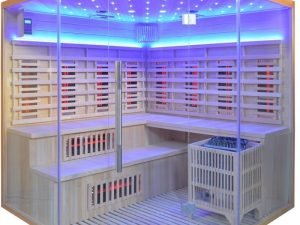 Sauna Híbrida 5 plazas LUXE infrarrojos 3500W + estufa SAWO 9000W - SNÖ